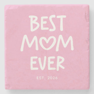 Roze en Witte Whimsical Hart Beste Moeder Ooit Stenen Onderzetter