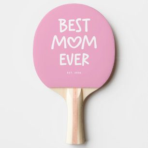 Roze en Witte Whimsical Hart Beste Moeder Ooit Tafeltennisbatje