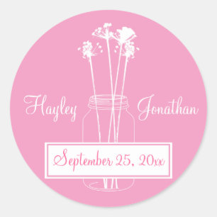 Roze en Witte Wildbloemen Mason Jar Save The Date Ronde Sticker