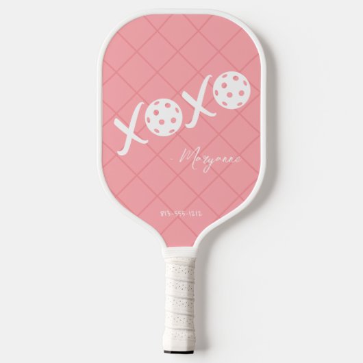 Roze en Witte XOXO Persoonlijke handtekening Pickleball Paddle (Achterkant)