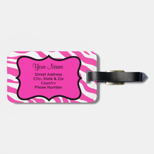 Roze en witte Zebra en Cheeta Huid op maat Bagagelabel (Achterkant horizontaal)