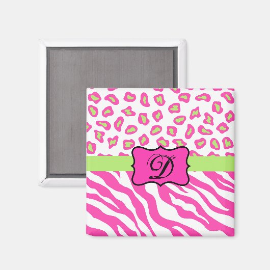Roze en witte Zebra en Cheeta Huid op maat Magneet (Voorkant / Achterkant)