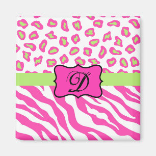 Roze en witte Zebra en Cheeta Huid op maat Magneet