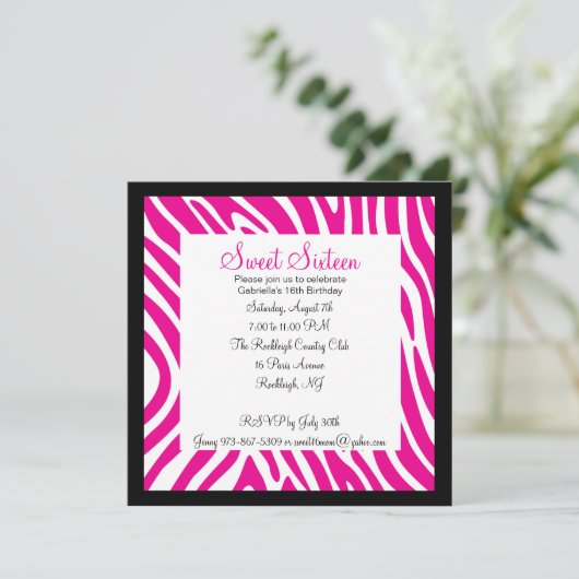 Roze en witte Zebra meisjes Zestiende verjaardag Kaart (Staand voorkant)