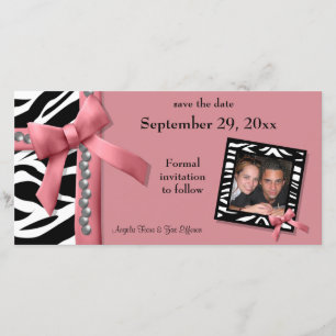 Roze en witte Zebra Sla de datumkaart op Save The Date