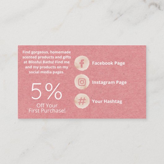 Roze en witte zeep en kaars visitekaartje (Achterkant)