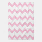 Roze en witte zigzag chevron ontwerp theedoek (Verticaal)