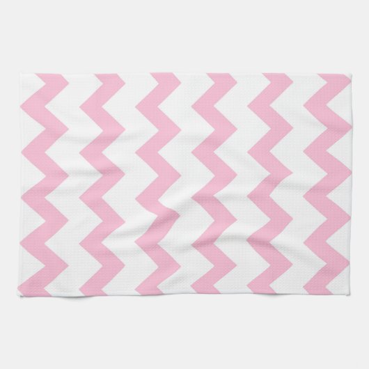 Roze en witte zigzag-chevron theedoek (Horizontaal)