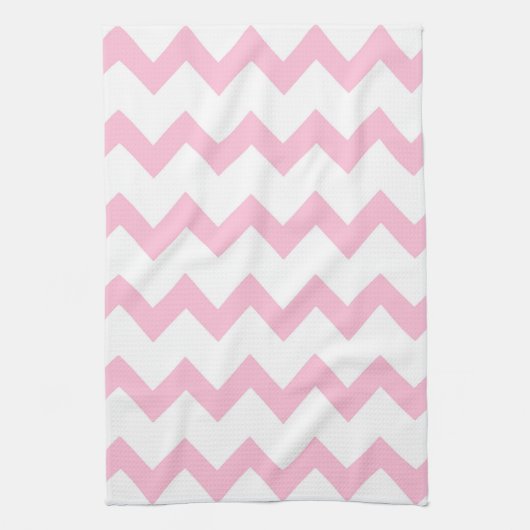 Roze en witte zigzag-chevron theedoek (Verticaal)