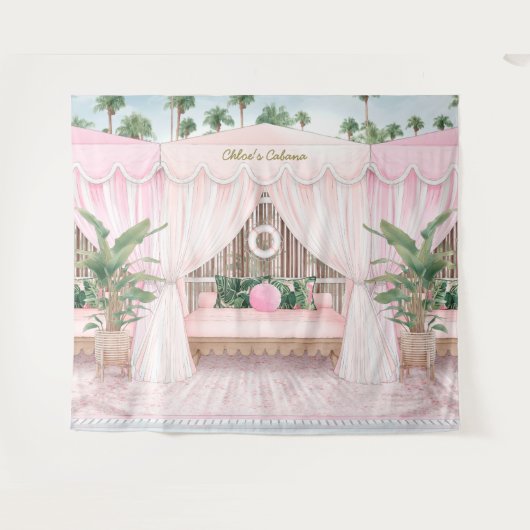 Roze en witte zomerpool Cabana Wandkleed (Voorkant (horizontaal))