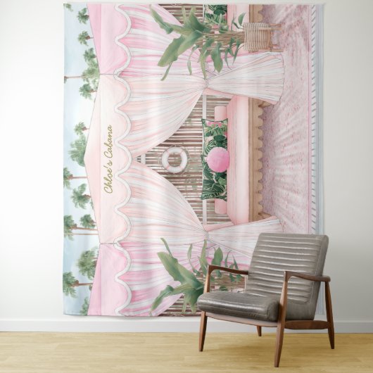 Roze en witte zomerpool Cabana Wandkleed (In situ)
