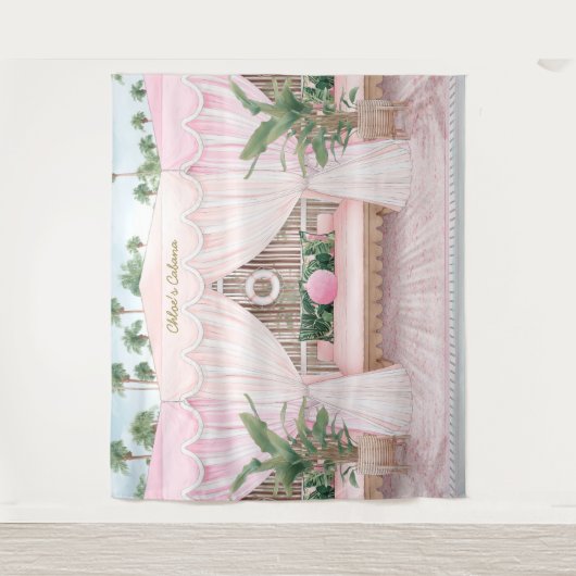 Roze en witte zomerpool Cabana Wandkleed (Voorkant)