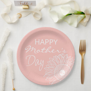Roze en Witte Zonnebloem Schets / Moederdag Papieren Bordje