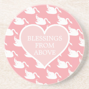 Roze en Witte Zwaan Patroon voor Baby shower Coast Zandsteen Onderzetter