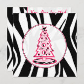 Roze en Zebra drukken kerstboomuitnodiging Kaart (Voorkant / Achterkant)