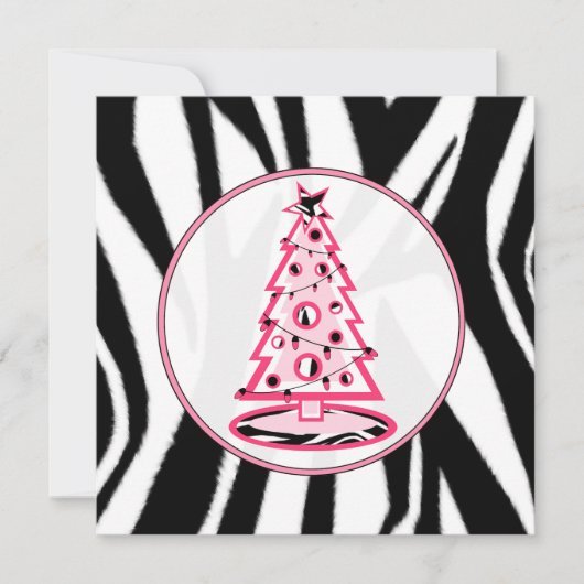 Roze en Zebra drukken kerstboomuitnodiging Kaart (Voorkant)
