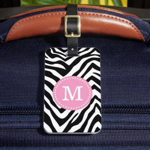 Roze en Zebra Print Custom Monogram Bagagelabel