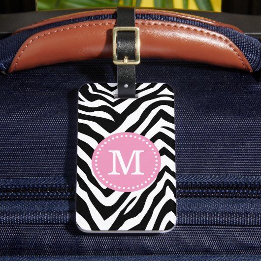 Roze en Zebra Print Custom Monogram Bagagelabel (Voorkant Insitu 2)
