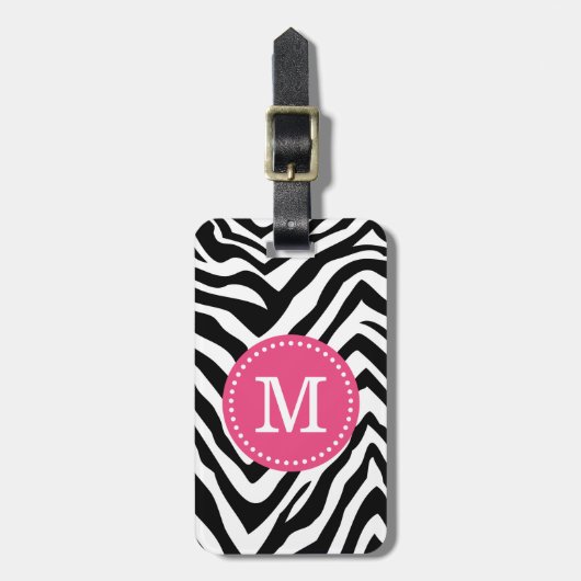 Roze en Zebra Print Custom Monogram Bagagelabel (Voorkant verticaal)