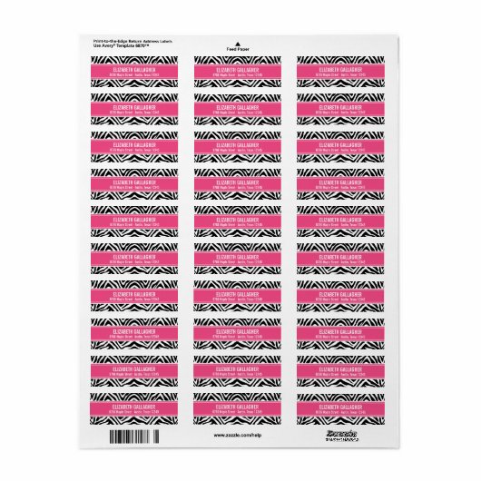 Roze en Zebra Print Etiket (Full Sheet)