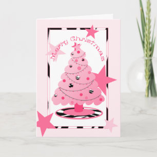 Roze en zebra print met sterren kerst Kaart