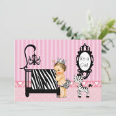 Roze en Zebra Uitnodiging (Staand voorkant)