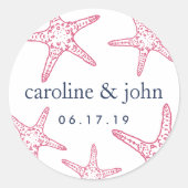 Roze en zeemacht Aangepaste bruiloft Ronde Sticker (Voorkant)