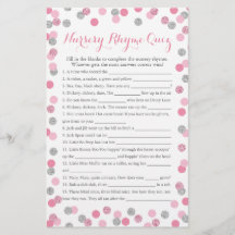 Roze en zilver Baby shower Nursery Rhyme Quiz