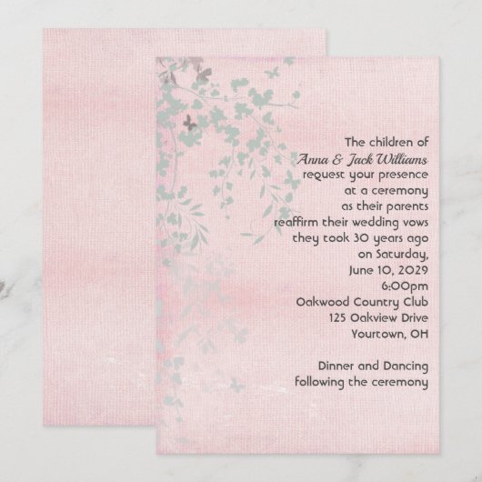 Roze en zilver blad kaart (Voorkant / Achterkant)