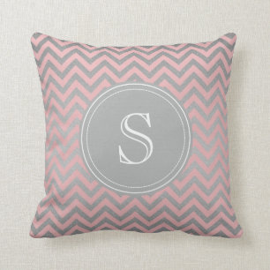 Roze en zilver Chevron-kussen Kussen