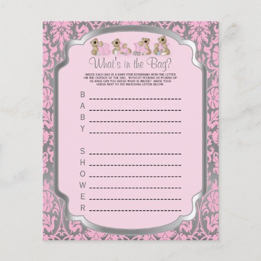 Roze en zilver Damask Teddy Bears - Game Flyer (Voorkant)
