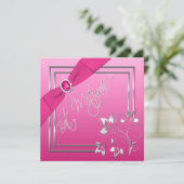 Roze en zilver Floral Bat Mitzvah Uitnodiging (Staand voorkant)