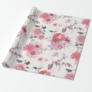 Roze en zilver Floral Cadeaupapier