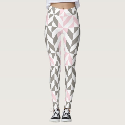 Roze en zilver Geometric ZigZag Leggings (Voorkant)