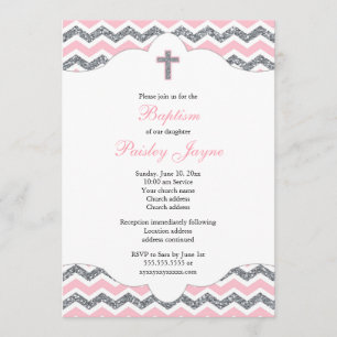 Roze en zilver Glitter Girl Baptism Christening Kaart