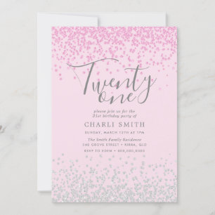 Roze en Zilver Glitter Girls 21ste verjaardag Kaart