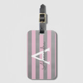 Roze en zilver monogram naam en initiaal bagagelabel (Voorkant (verticaal))