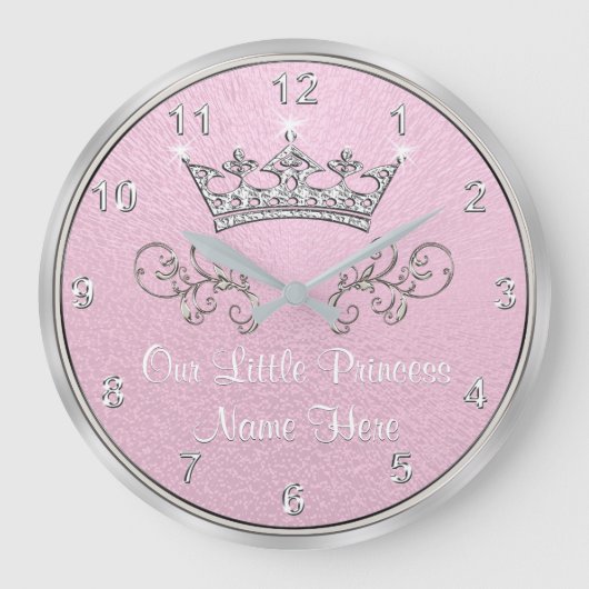 Roze en zilver Onze kleine Prince Clock, Jouw teks Grote Klok (Voorkant)