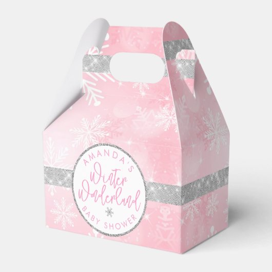 Roze en zilver Snowflake Bedankdoosjes (Voorkant Zijde)