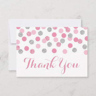 Roze en Zilveren Baby shower Dank u Kaarten Plat