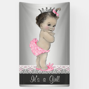 Roze en zilveren Baby shower Spandoek