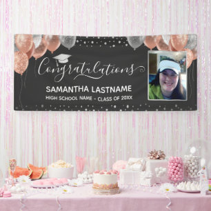 Roze en Zilveren Ballonnen Afstuderen Banner