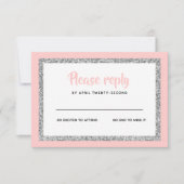 Roze en Zilveren Bat Mitswa Beantwoorden RSVP Kaartje (Voorkant)