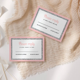 Roze en Zilveren Bat Mitswa Beantwoorden RSVP Kaartje