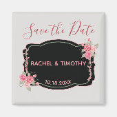 Roze en Zilveren Bloemen Bruiloft Save the Date Magneet (Voorkant)