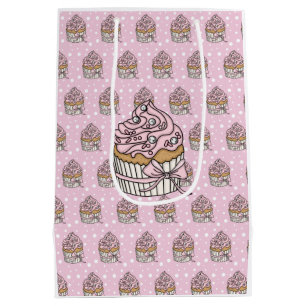 Roze en Zilveren Cupcakes Stippen Medium Cadeauzakje