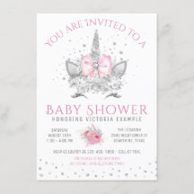 Roze en Zilveren Diamanten Eenhoorn Baby shower