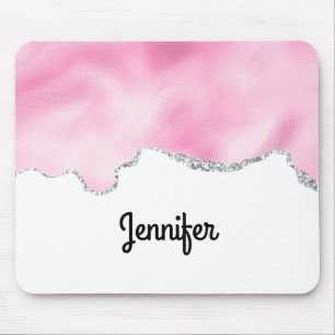Roze en zilveren faux Glitter Border Stijlvol Muismat