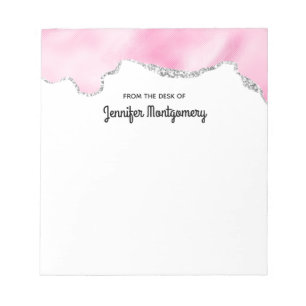 Roze en zilveren faux Glitter Border Stijlvol Notitieblok