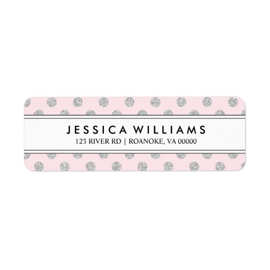 Roze en zilveren Faux Glitter-Stippen op maat Etiket (Voorkant)